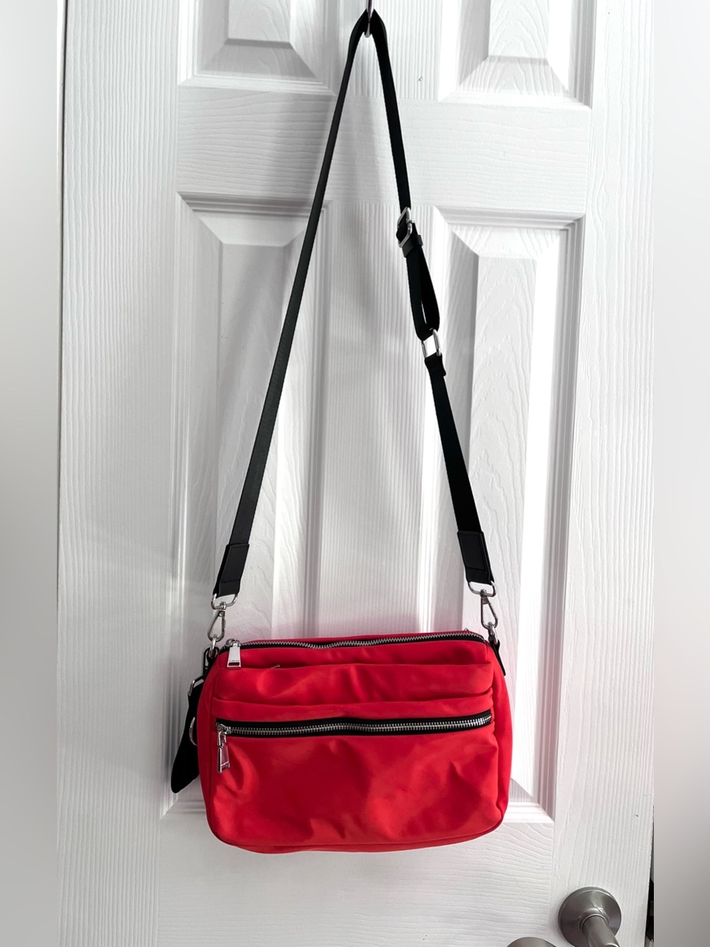 Parfois Red Orange Nylon Multi Compartment Travel Crossbody Bag